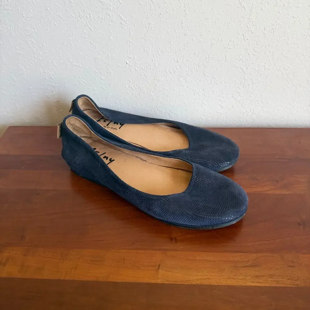 French Sole FS/NY Made in Italy Blue Metallic Textured Ballet Wedge Flat Women 8